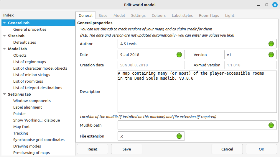 The world model edit window