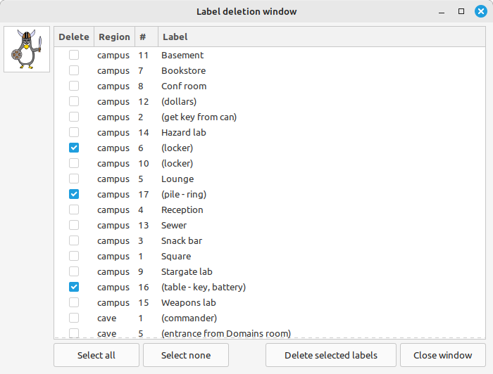 The label deletion window